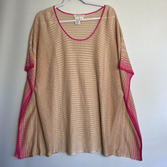 Coldwater Creek Linen Blend Kaftan Poncho Tan Pink Ombre Light Knit XL/1X - Picture 1 of 9